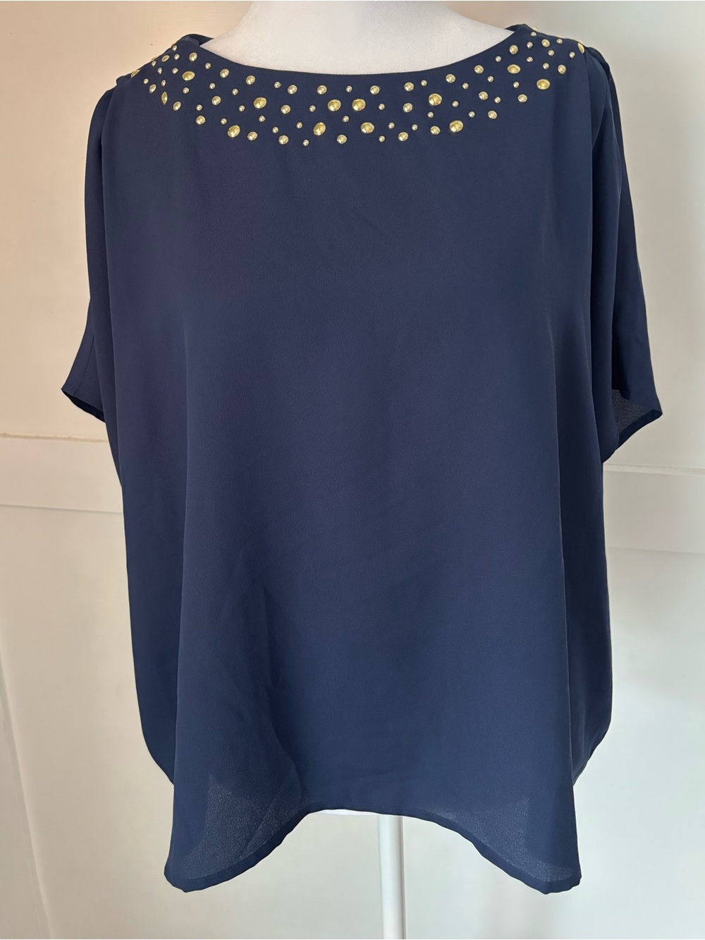 Lilly Pulitzer Navy Blouse with Gold Studded Neckline size XS